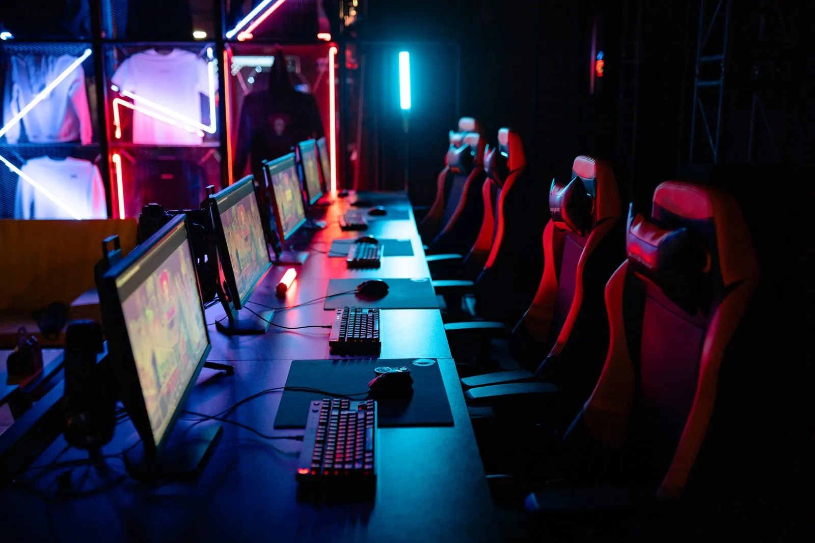 Competitive gaming setup with RGB lighting