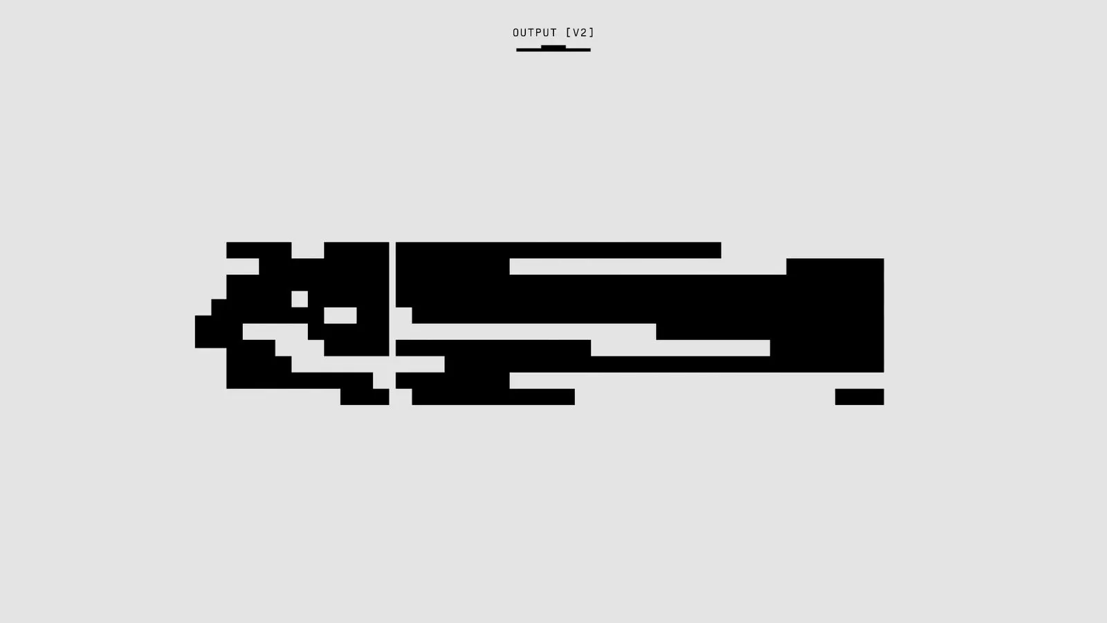 Abstract pixelated glitch-art graphic labeled 'OUTPUT [V2]' on a light gray background